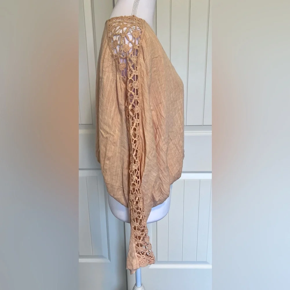 Free People NWT Runaway Peach Crochet Sleeve Blouse XS